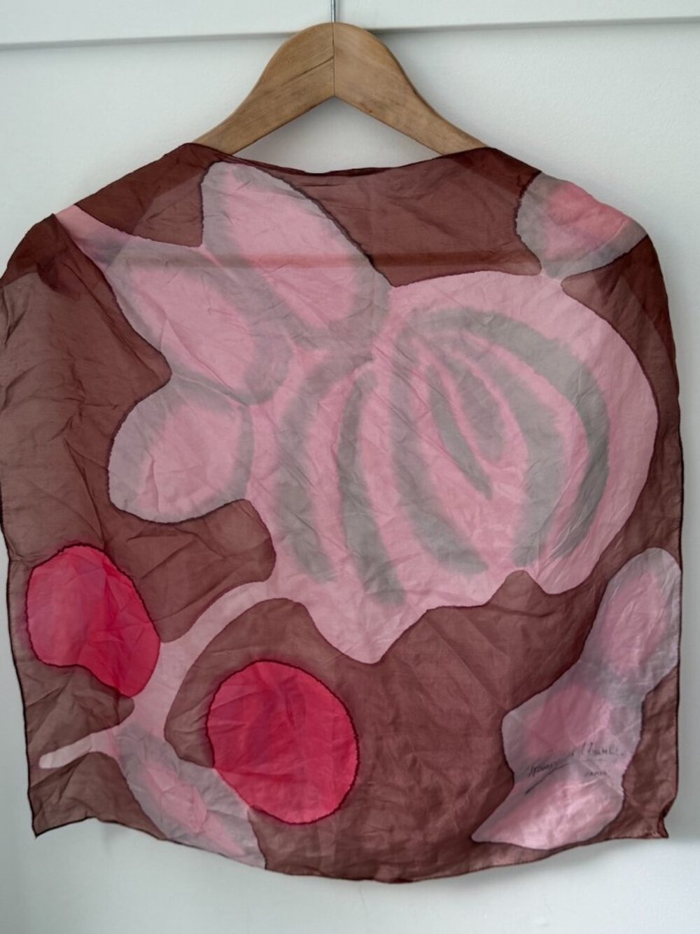 Vintage RÉMOY D'URVILLE Paris Silk Scarf Pink Mauve Abstract Watercolor